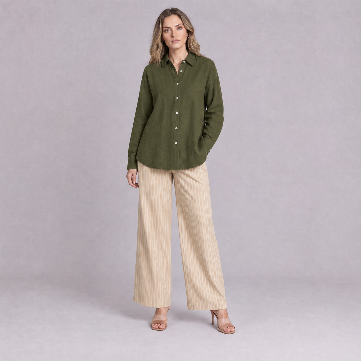 Linen Classic Shirt in Moss Green, Ratń Swamini