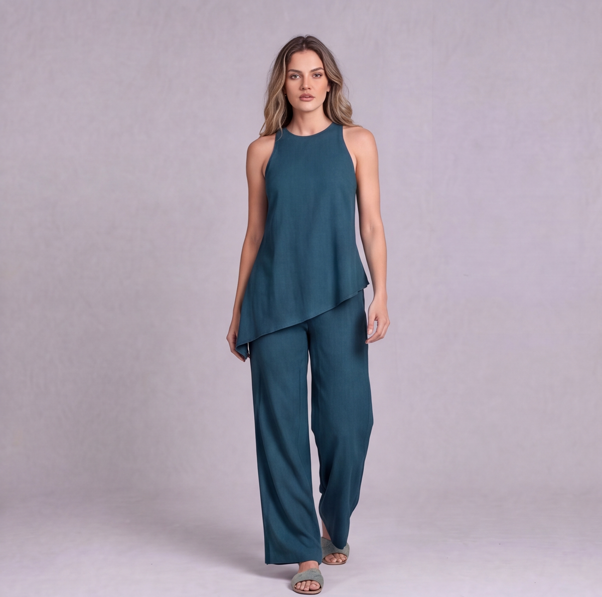 Linen Asymmetric Top & Wide Leg Trouser Co-ord Set — Ratń Swamini