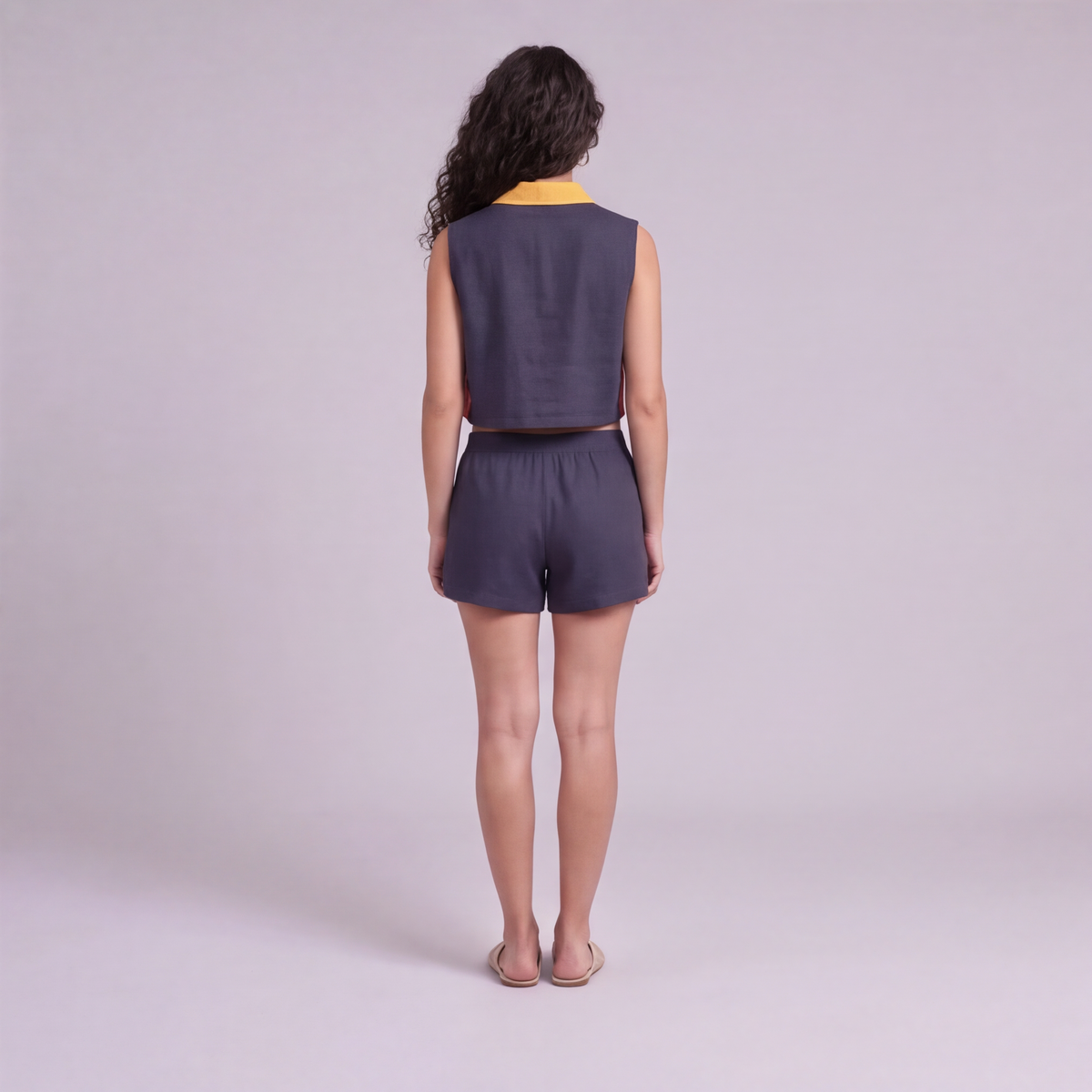 Linen Colour-Block Cropped Top & Shorts Co-ord Set — Ratń Swamini · view 2