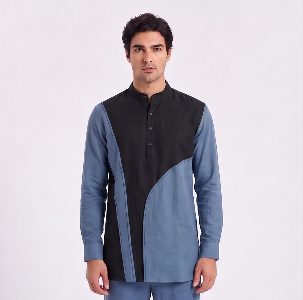Linen Colour-Block Kurta Shirt — Ratń Swamini