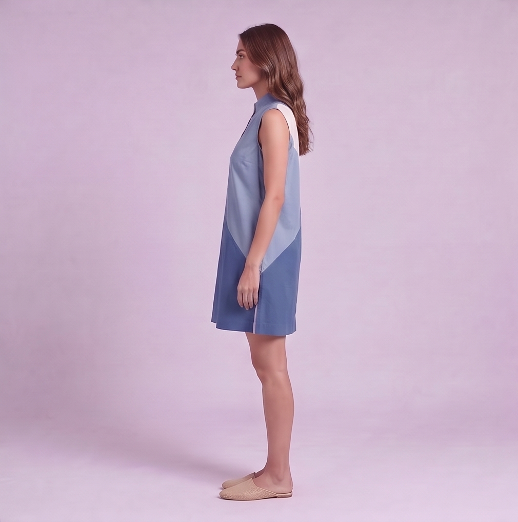 Linen Colour-Block Mini Dress — Ratń Swamini · view 2