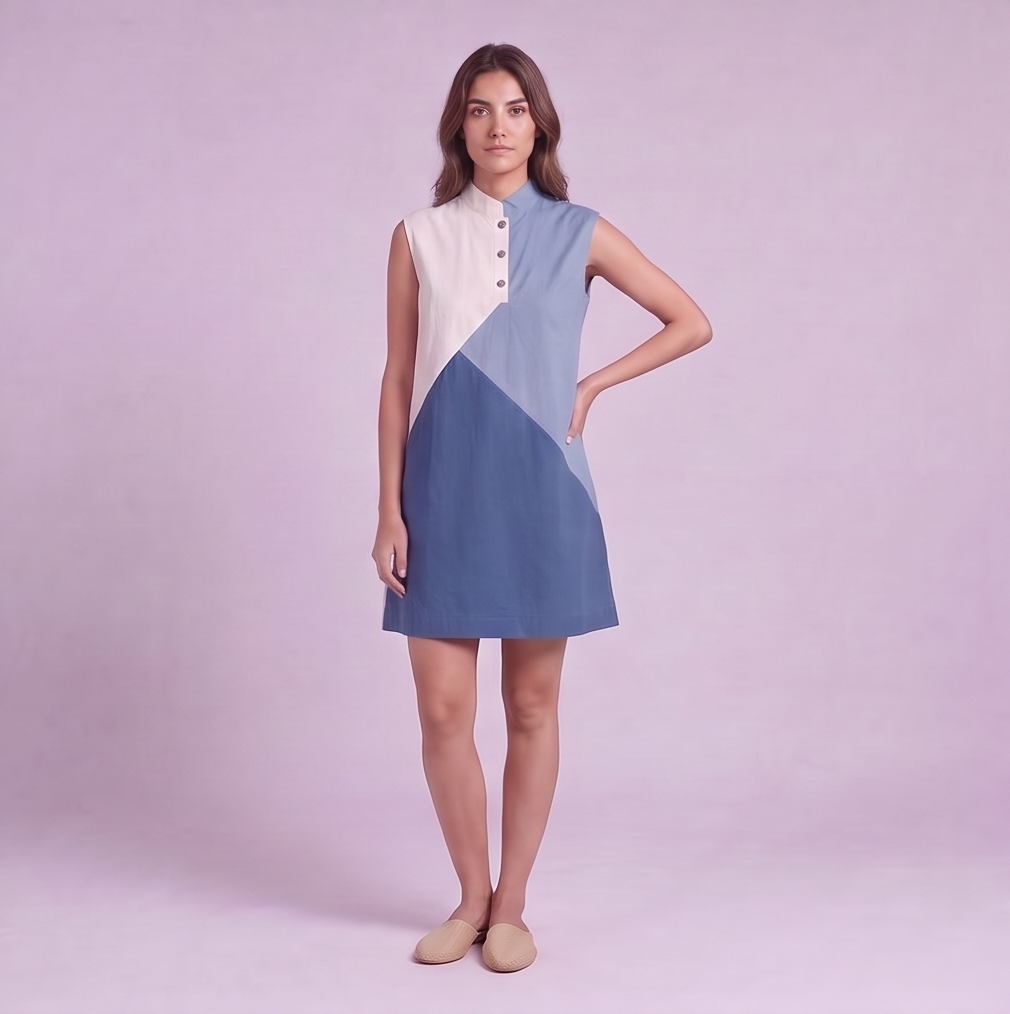 Linen Colour-Block Mini Dress — Ratń Swamini