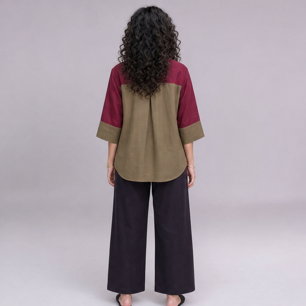 Linen Colour-Block Shirt — Ratń Swamini · view 2