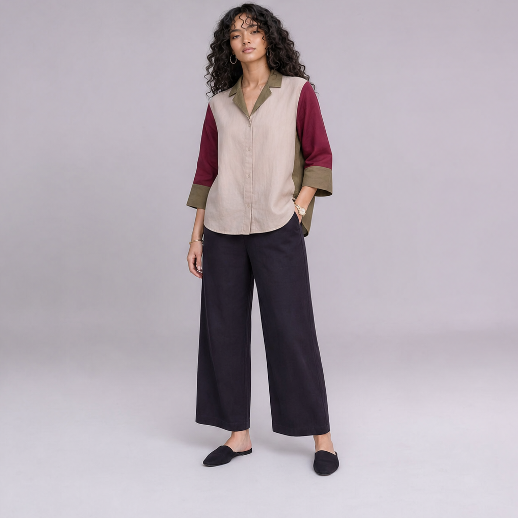 Linen Colour-Block Shirt — Ratń Swamini
