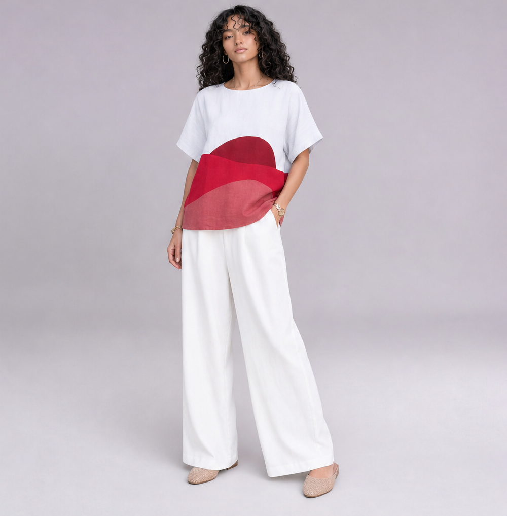 Linen Wave Colour-Block Top — Ratń Swamini