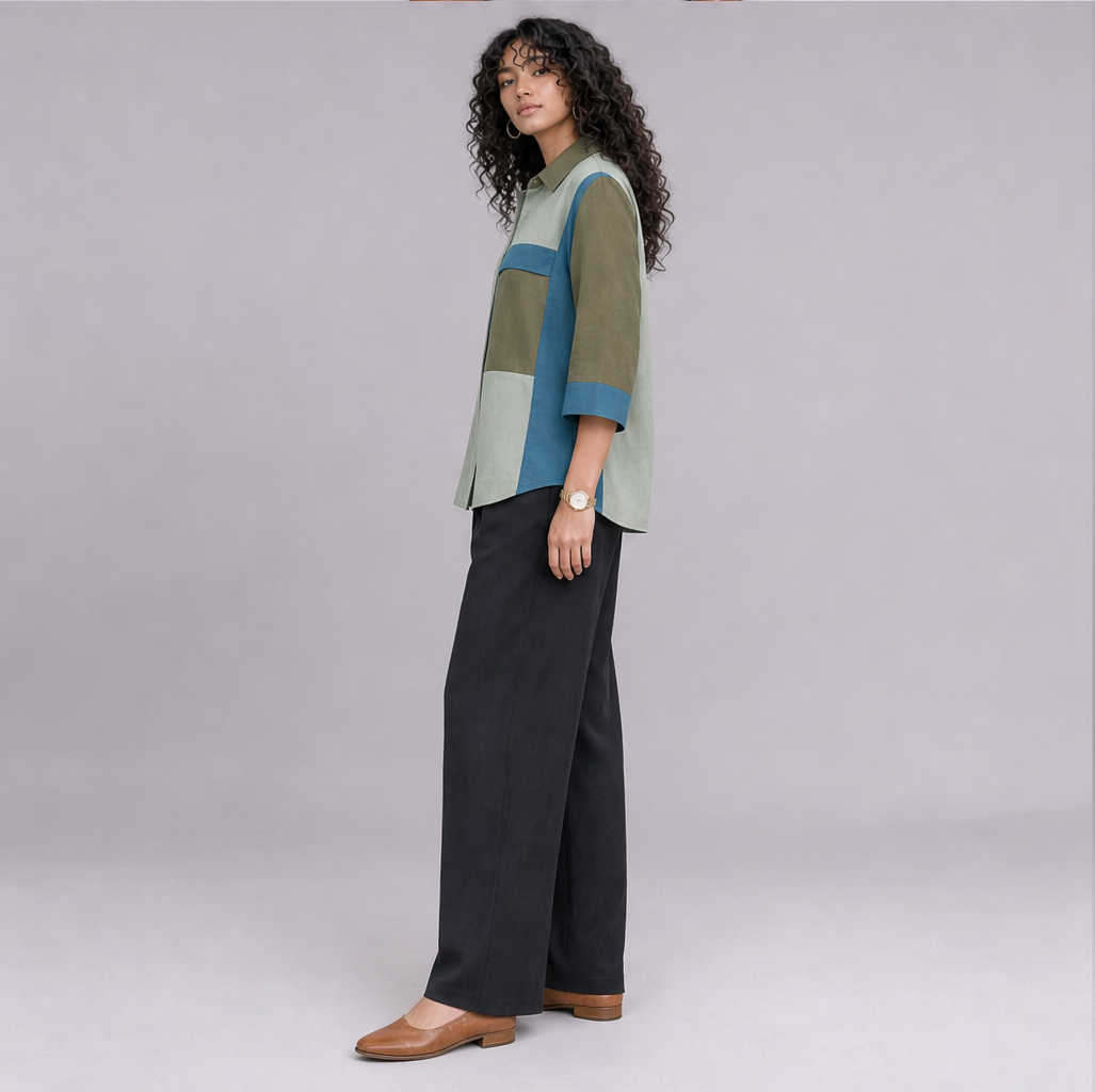 Linen Colour-Block Shirt — Ratń Swamini · view 3