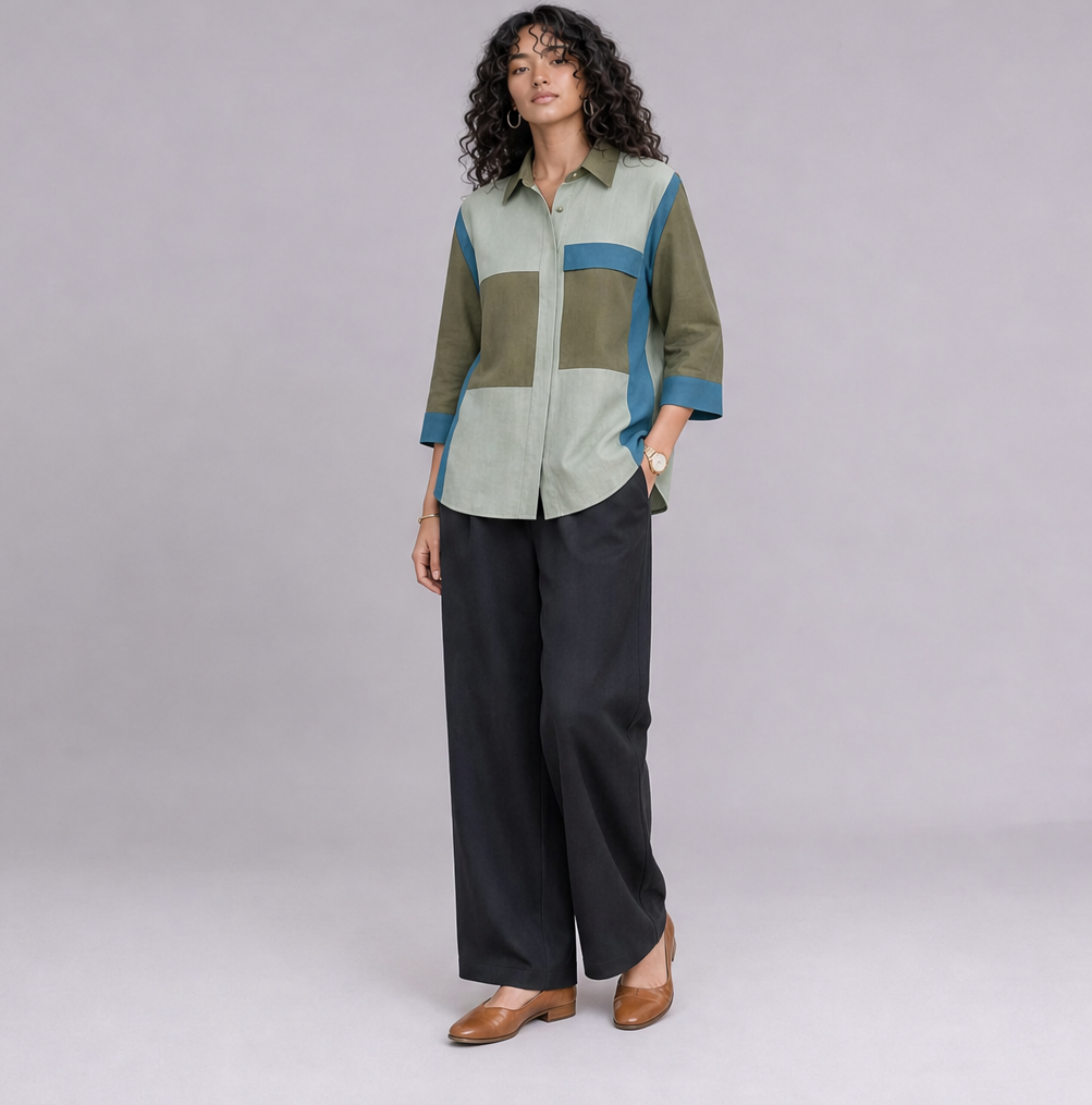 Linen Colour-Block Shirt — Ratń Swamini