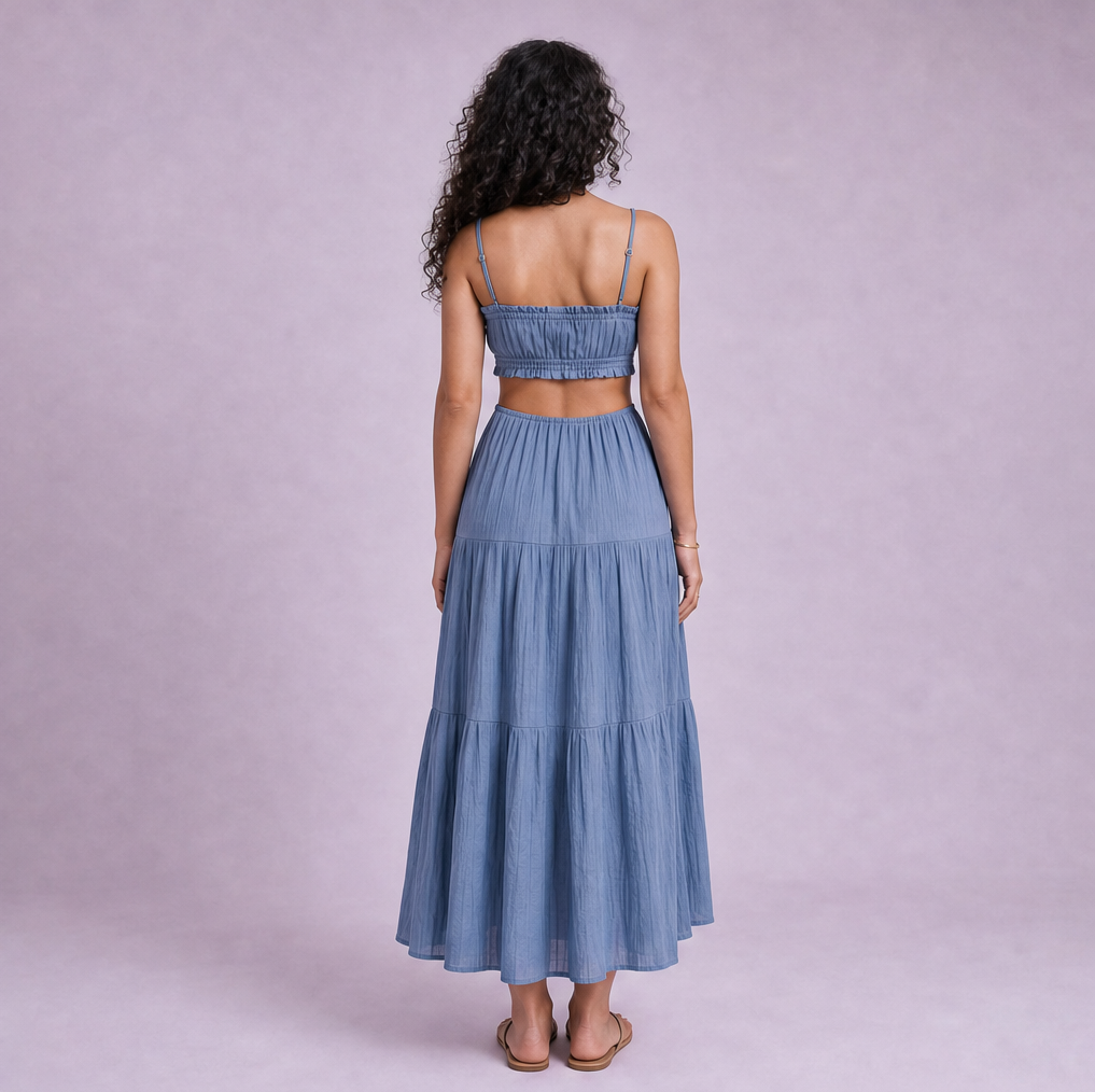 Linen Cut-Out Tiered Maxi Dress — Ratń Swamini · view 3