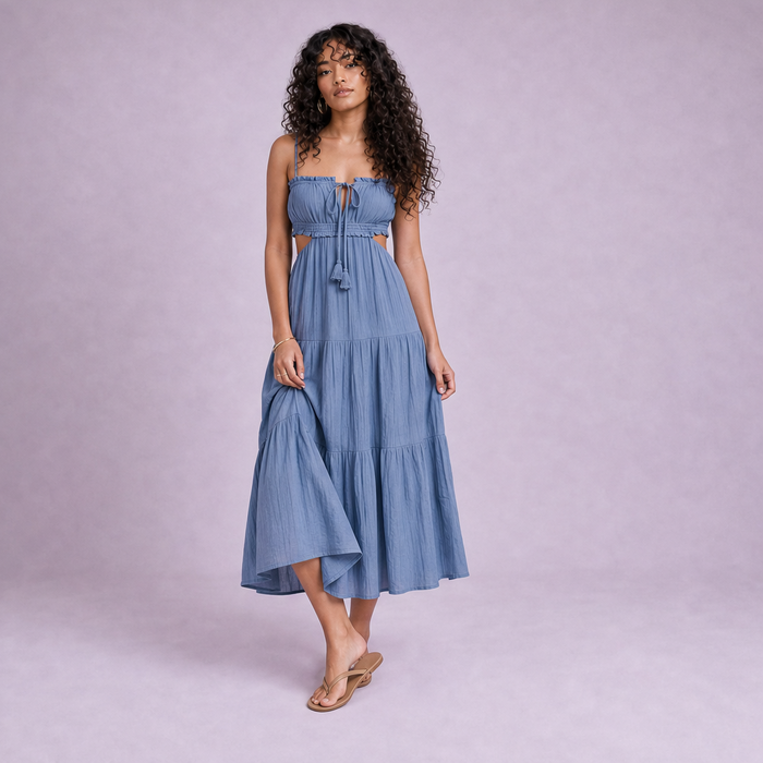 Linen Cut-Out Tiered Maxi Dress — Ratń Swamini