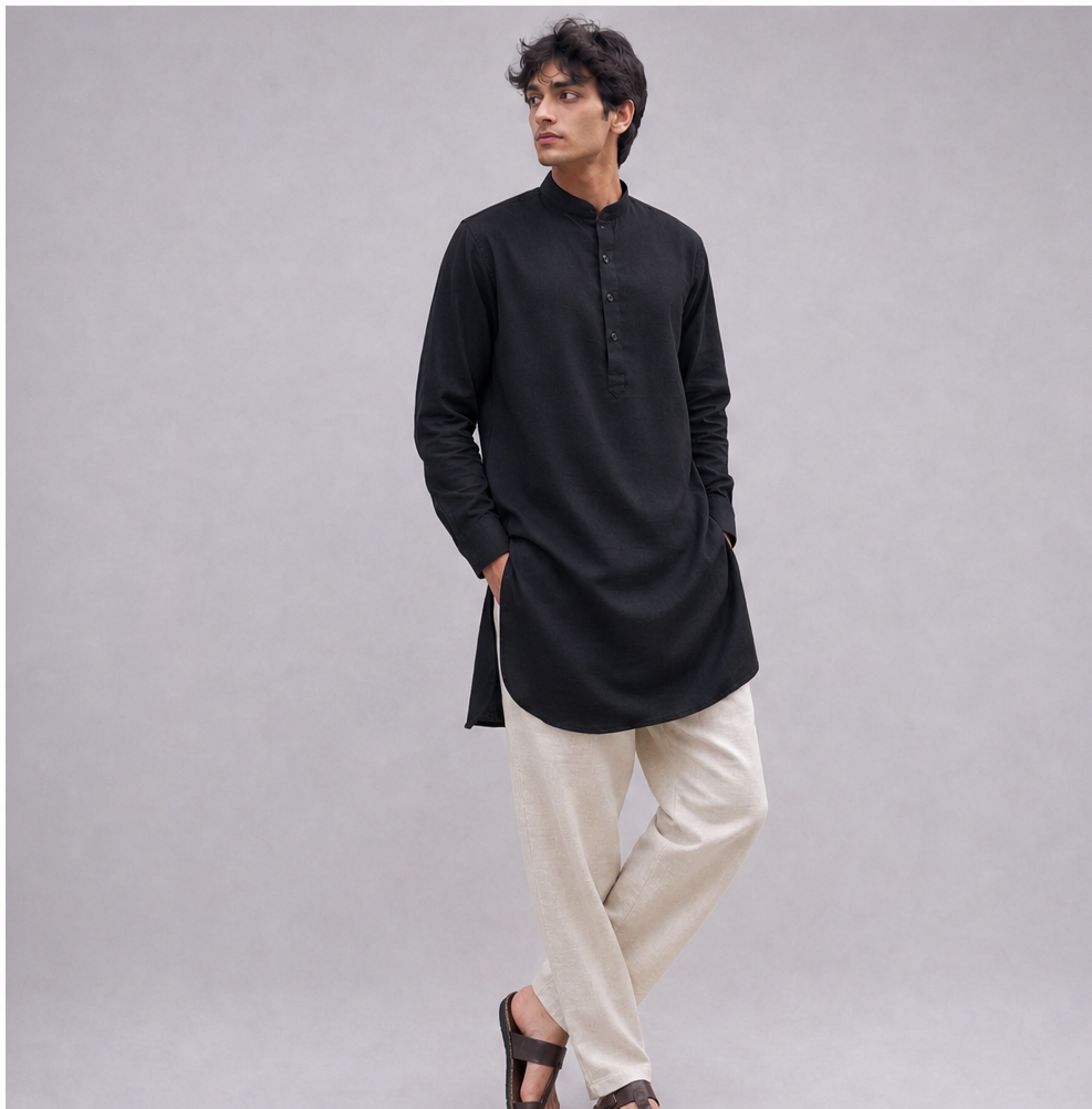 Linen Mandarin Collar Kurta Shirt — Ratń Swamini