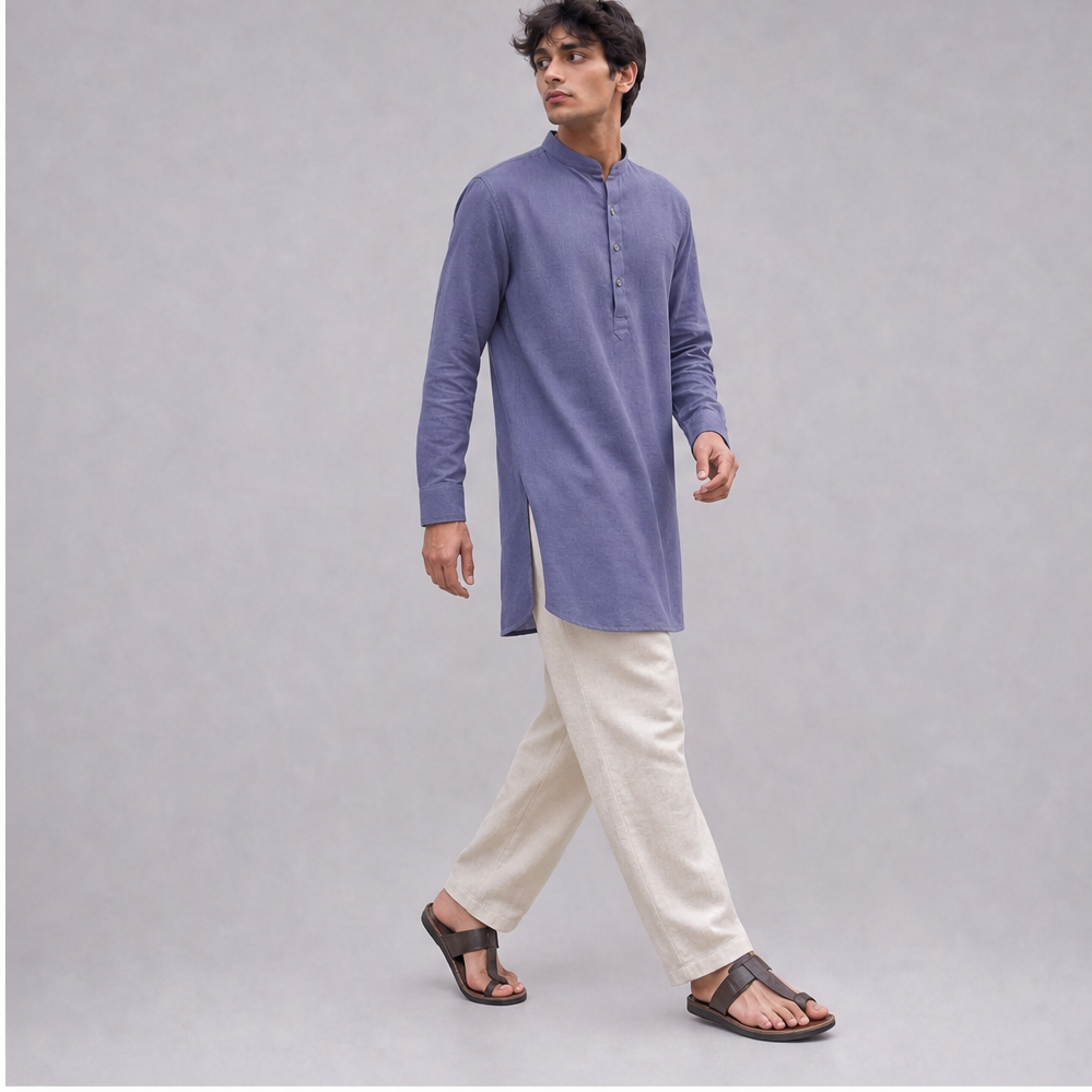 Linen Mandarin Collar Kurta Shirt — Ratń Swamini · view 6