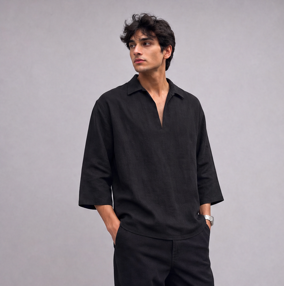 Linen Pullover Shirt in Three-Quarter Sleeve — Ratń Swamini