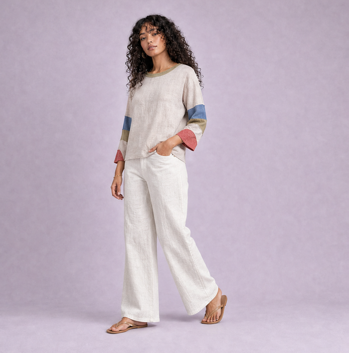 Linen Striped Sleeve Top — Ratń Swamini