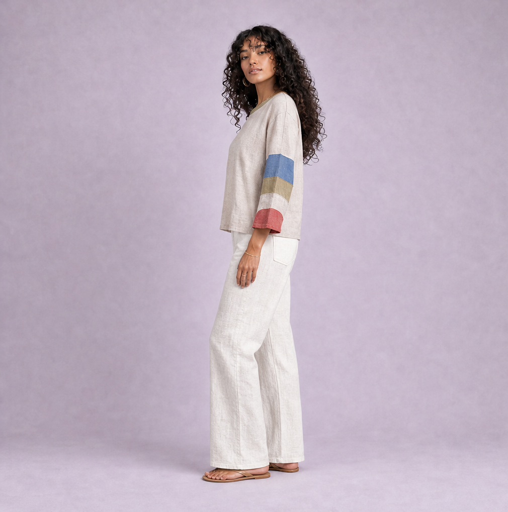 Linen Striped Sleeve Top — Ratń Swamini · view 2