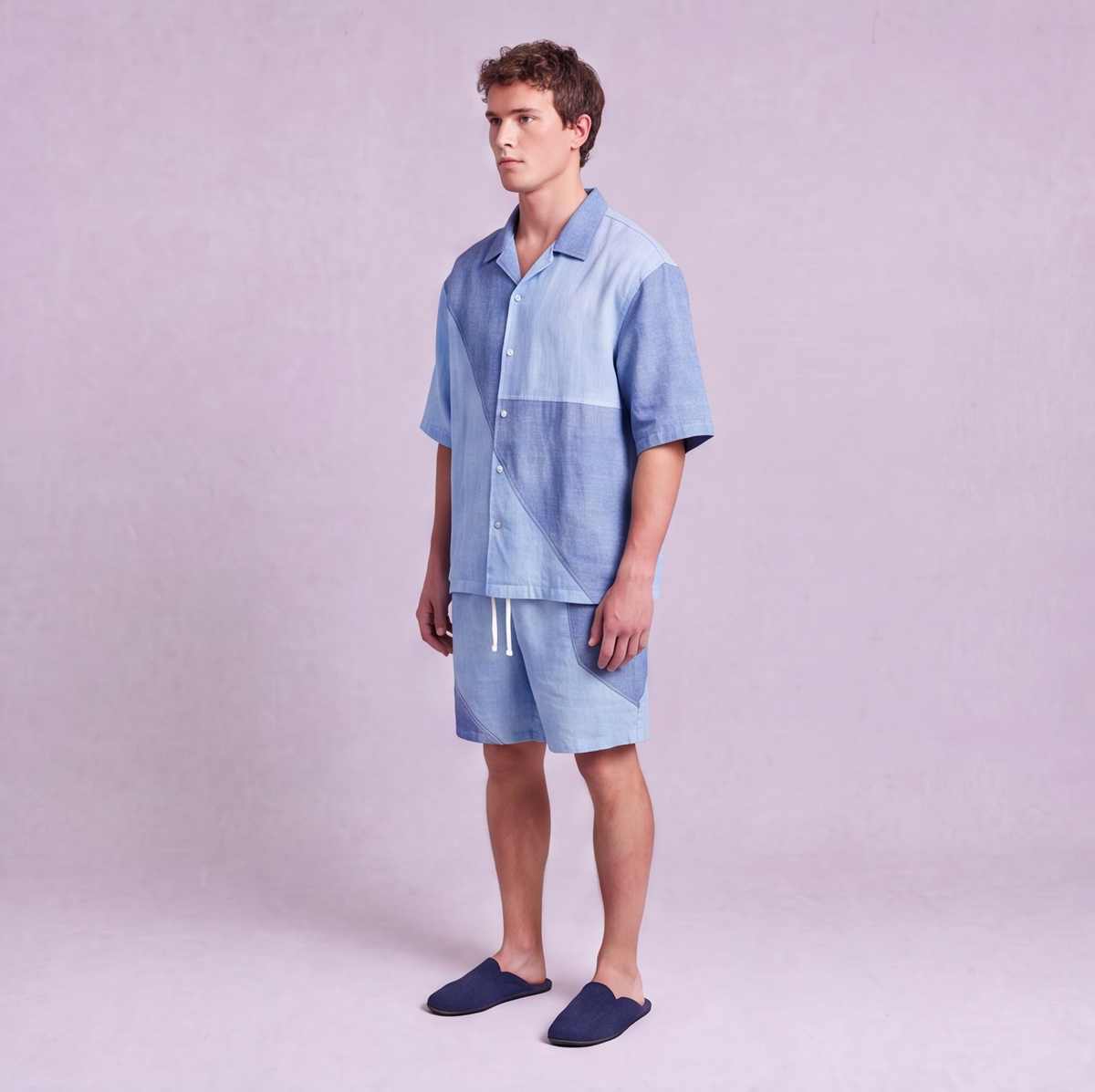 Linen Two-Tone Colour-Block Camp Collar Set — Ratń Swamini
