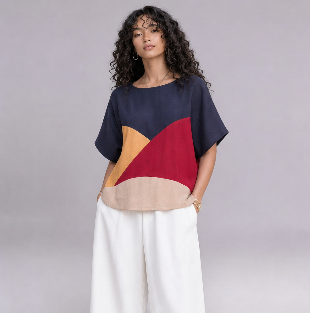 Linen Wave Colour-Block Top — Ratń Swamini · view 4