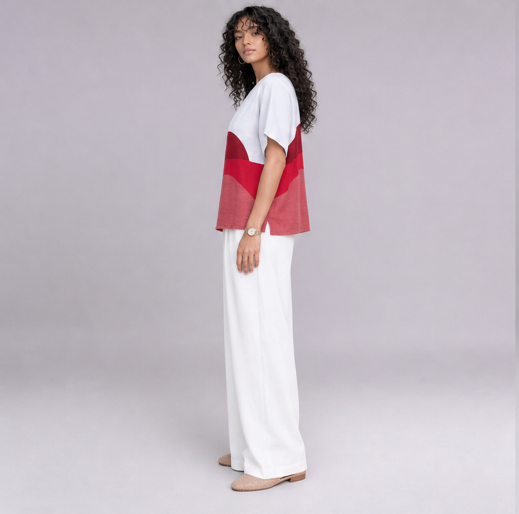 Linen Wave Colour-Block Top — Ratń Swamini · view 3