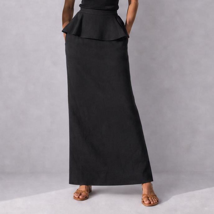 Cotton Linen Peplum Top & Maxi Skirt Co-ord Set (2 Pcs), Ratń Swamini