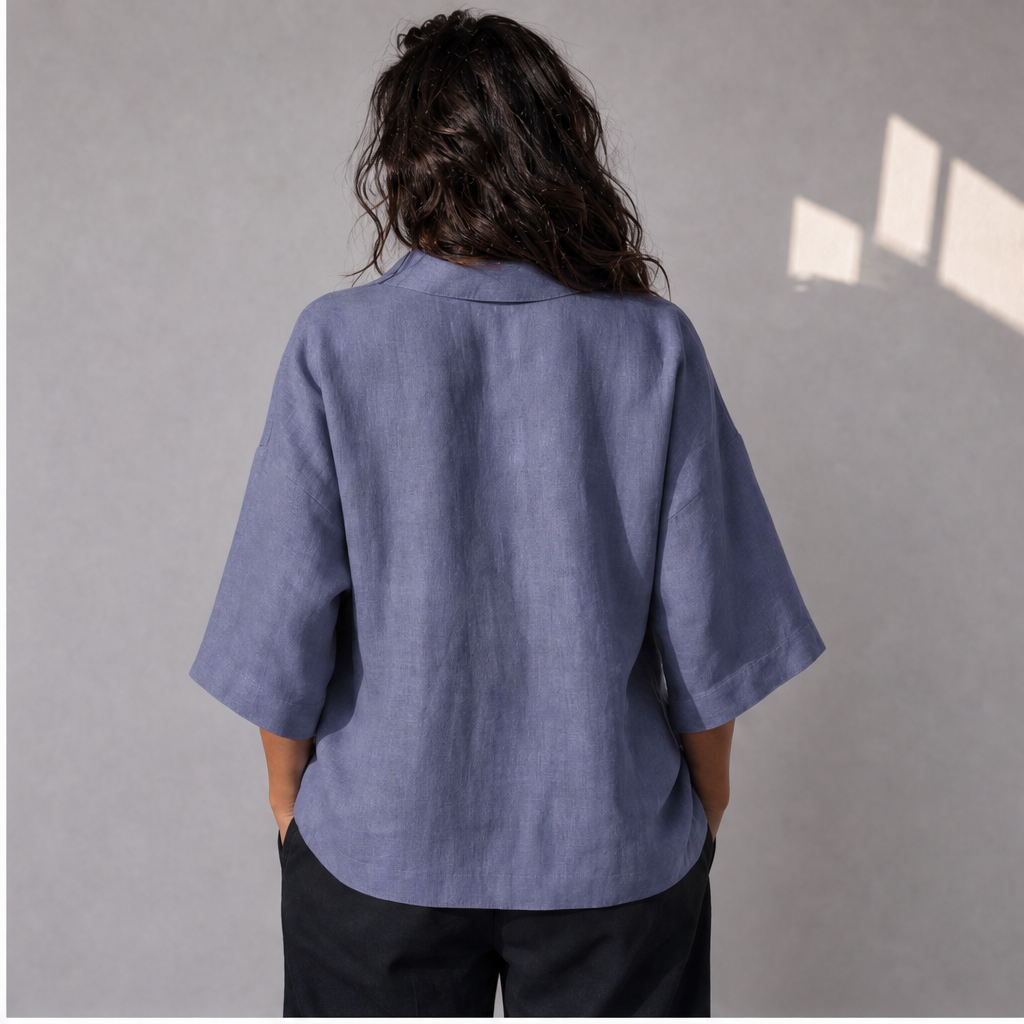 Linen Popover Half Sleeve Shirt, Ratń Swamini · back view