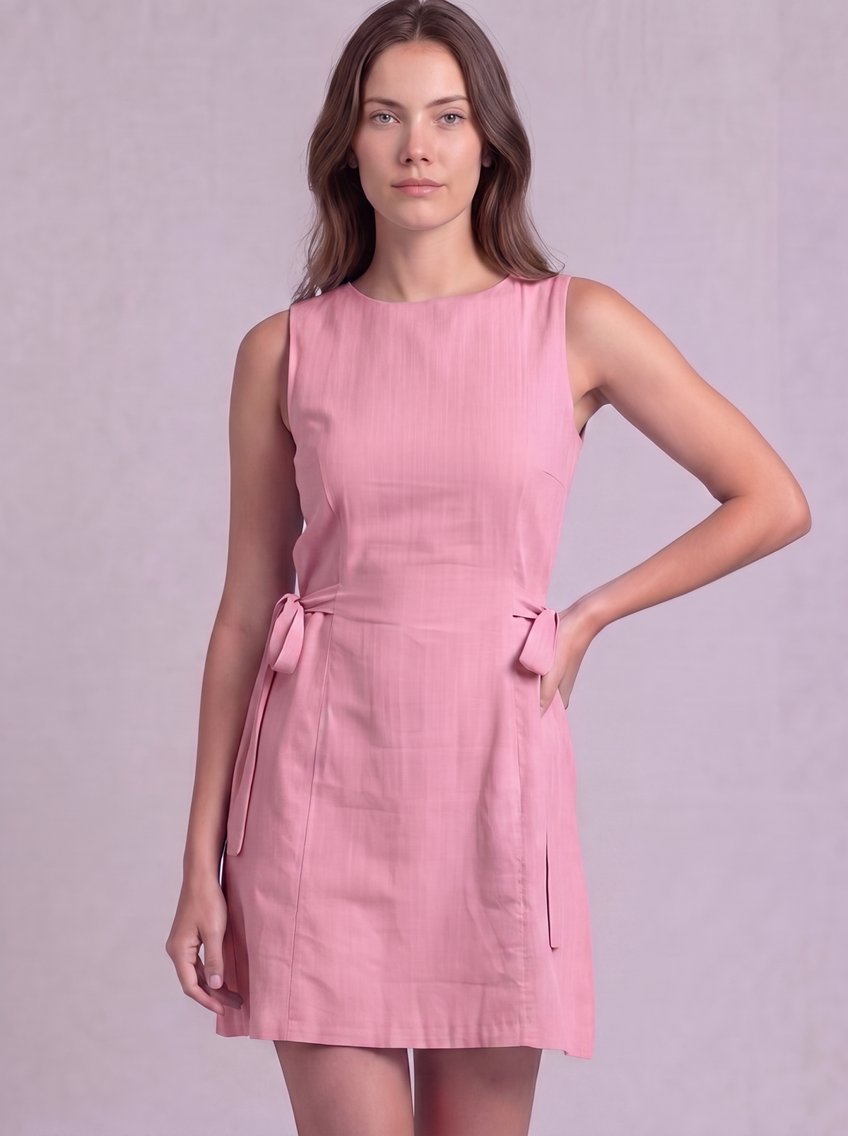 Linen Cotton Mini Dress in Soft Pink