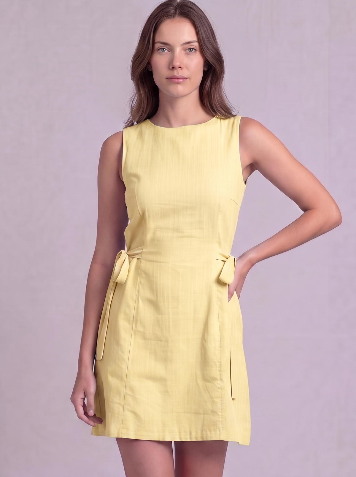 Linen Cotton Mini Dress in Butter Yellow