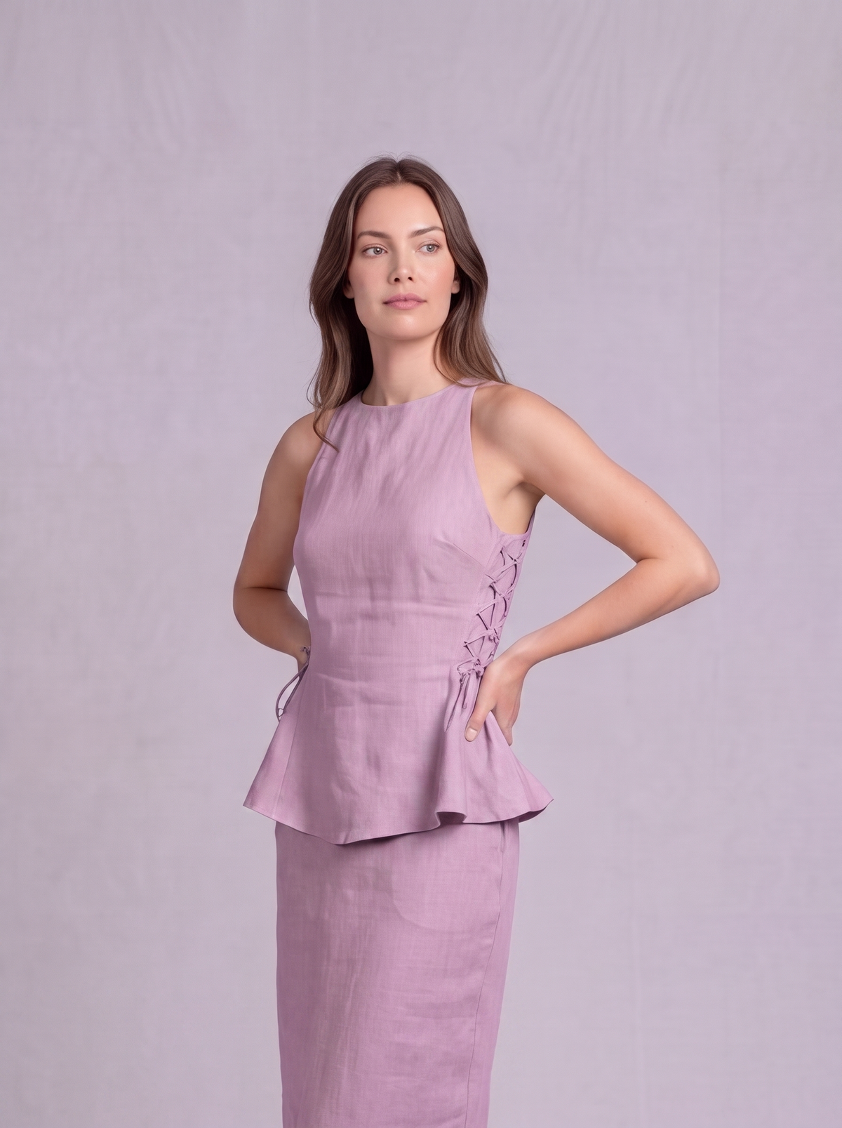 Linen Peplum Blouse in Lilac