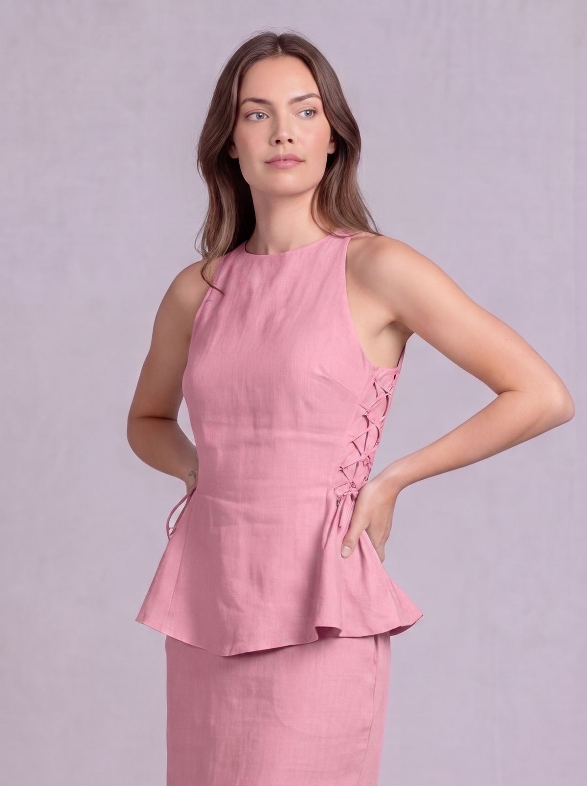 Linen Peplum Blouse in Soft Pink