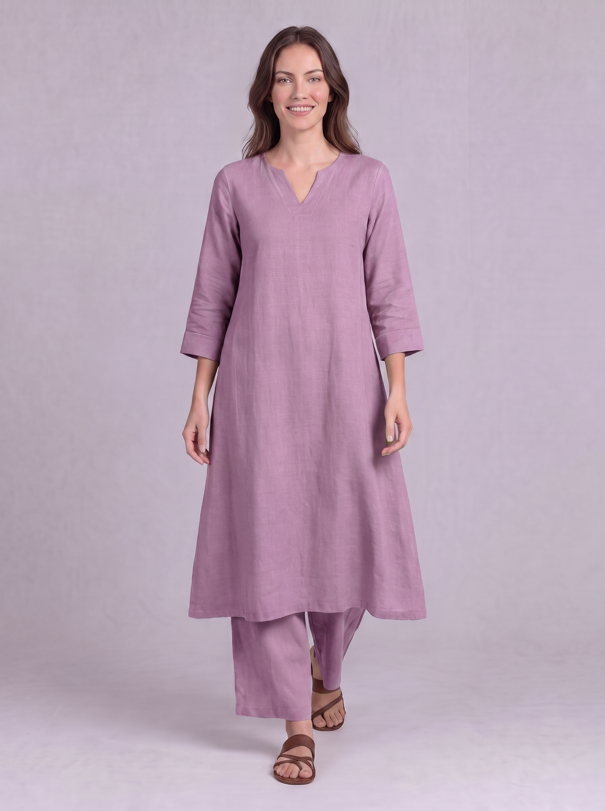 Linen Cotton Kurta & Palazzo Co-ord Set in Lilac