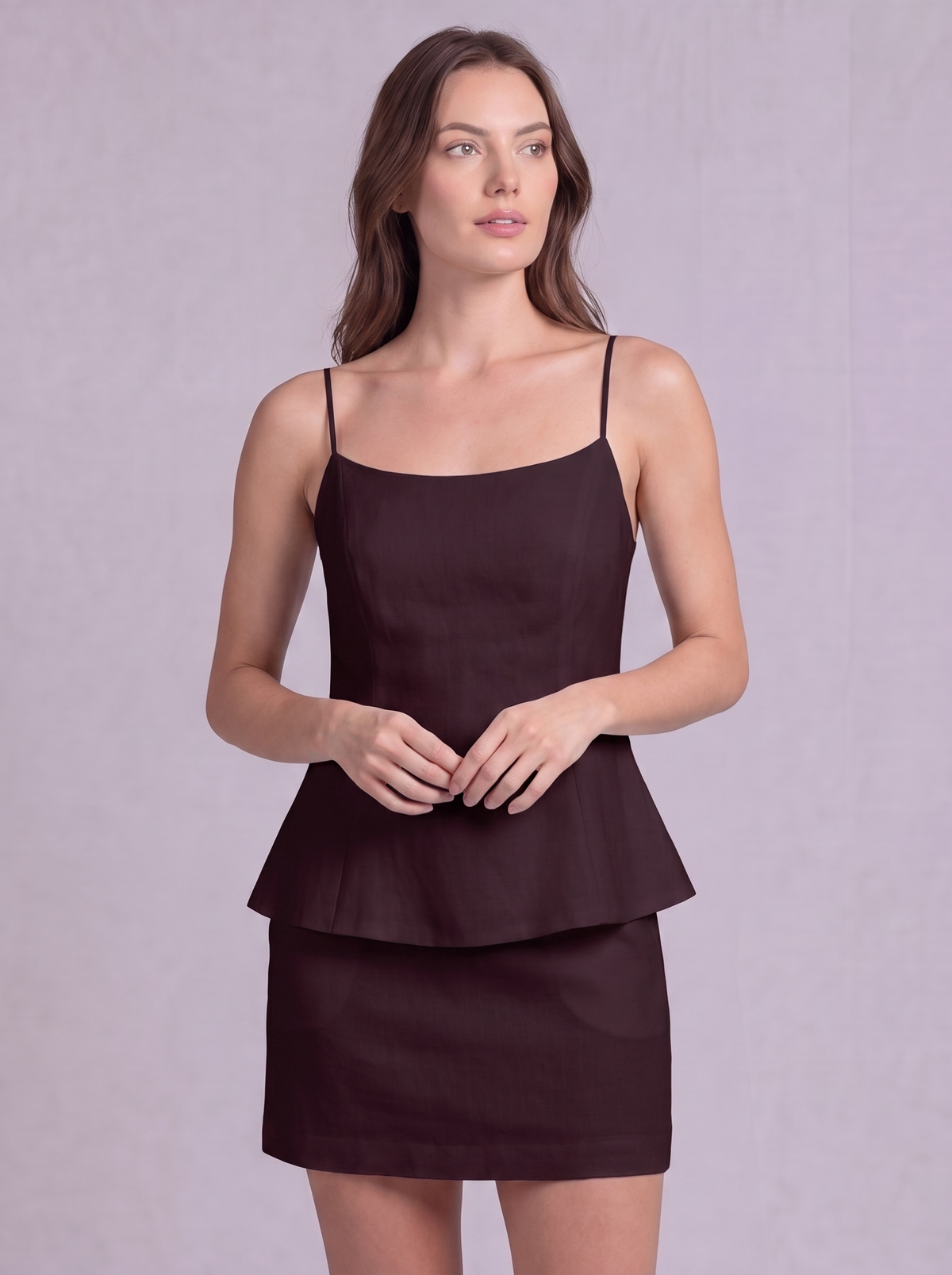 Linen Cotton Double Layer Cami Top & Mini Skirt Co-ord in Burnt Maroon