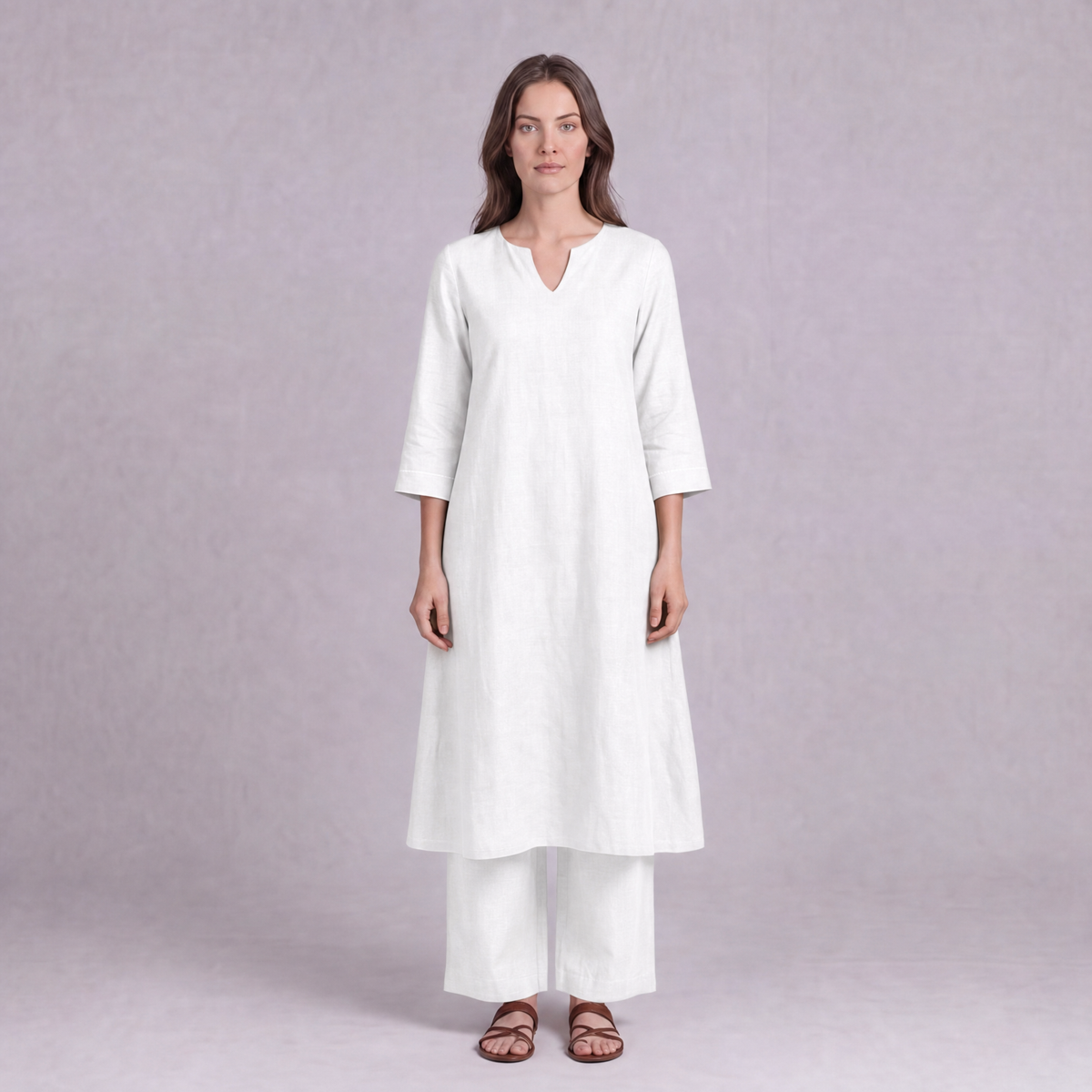 Linen Cotton Kurta & Palazzo Co-ord Set in White