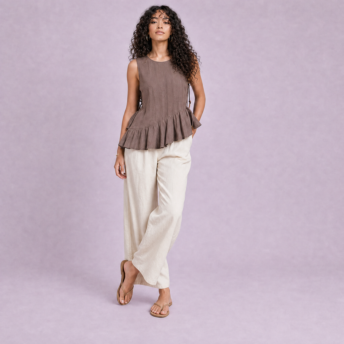 Linen Peplum Top in Burntwood, Ratń Swamini