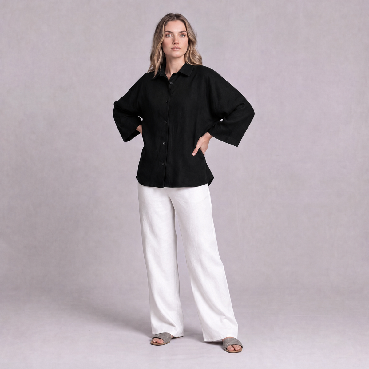 Oversized Linen Shirt in Black - OEKO-TEX certified pure linen