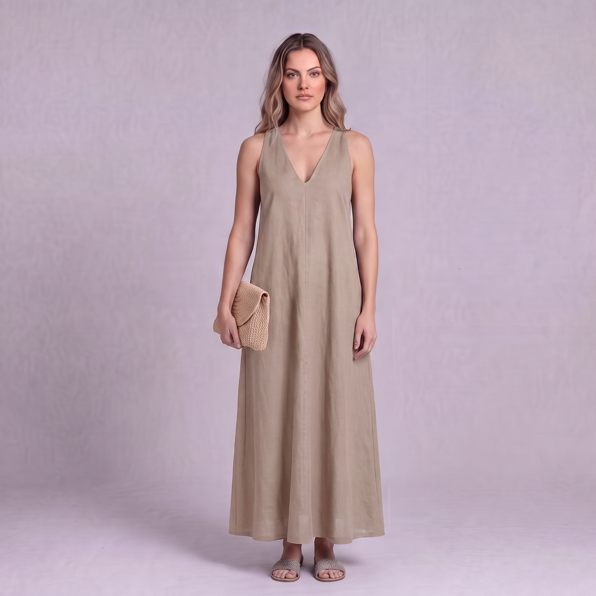 Linen Halter Maxi Dress in Natural - OEKO-TEX certified pure linen