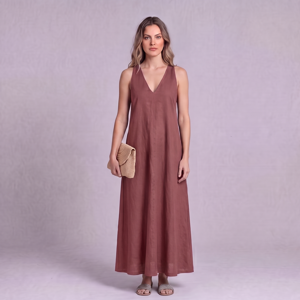 Linen Halter Maxi Dress in Dusty Rose - OEKO-TEX certified pure linen