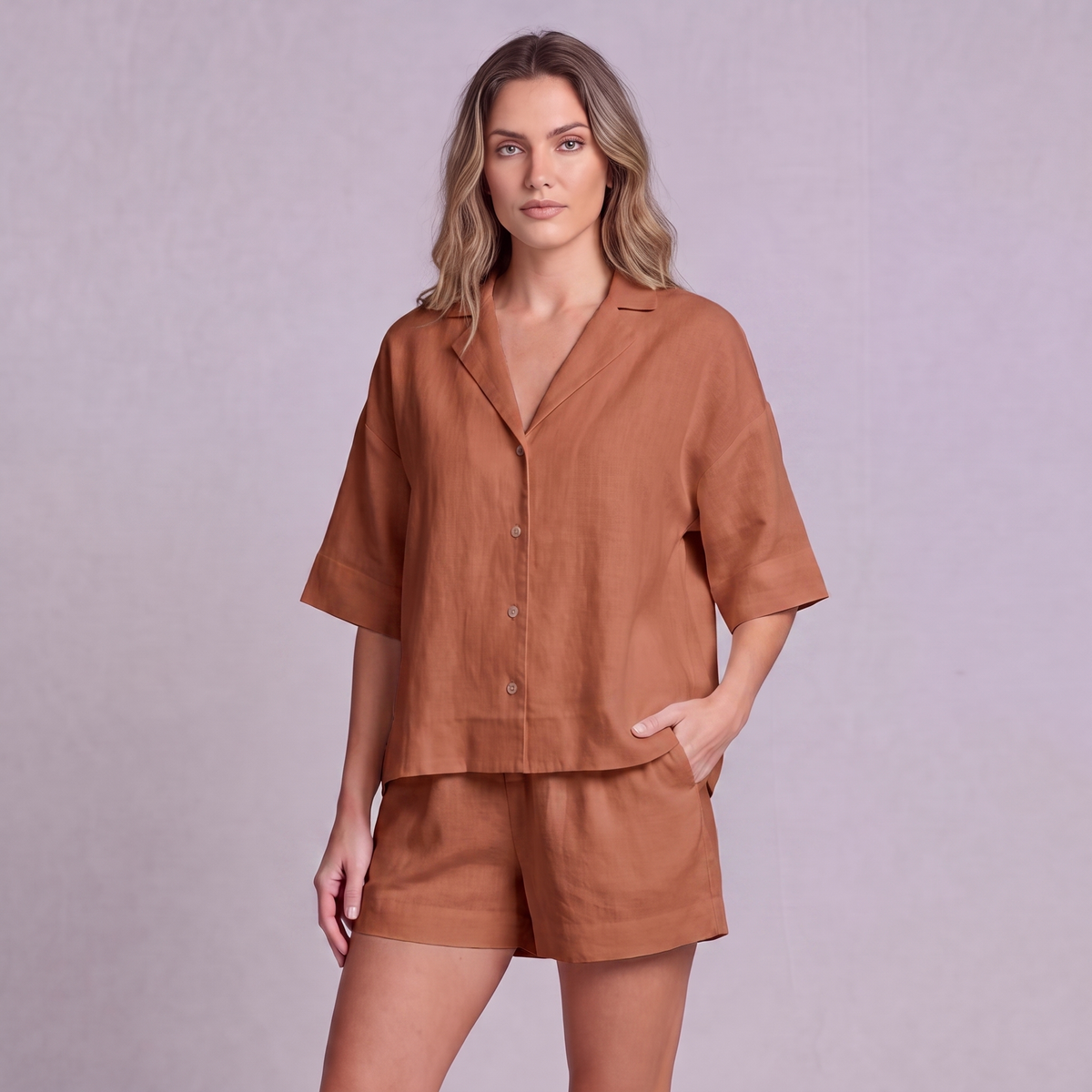 Linen Resort Co-ord Set in Terracotta - OEKO-TEX certified pure linen