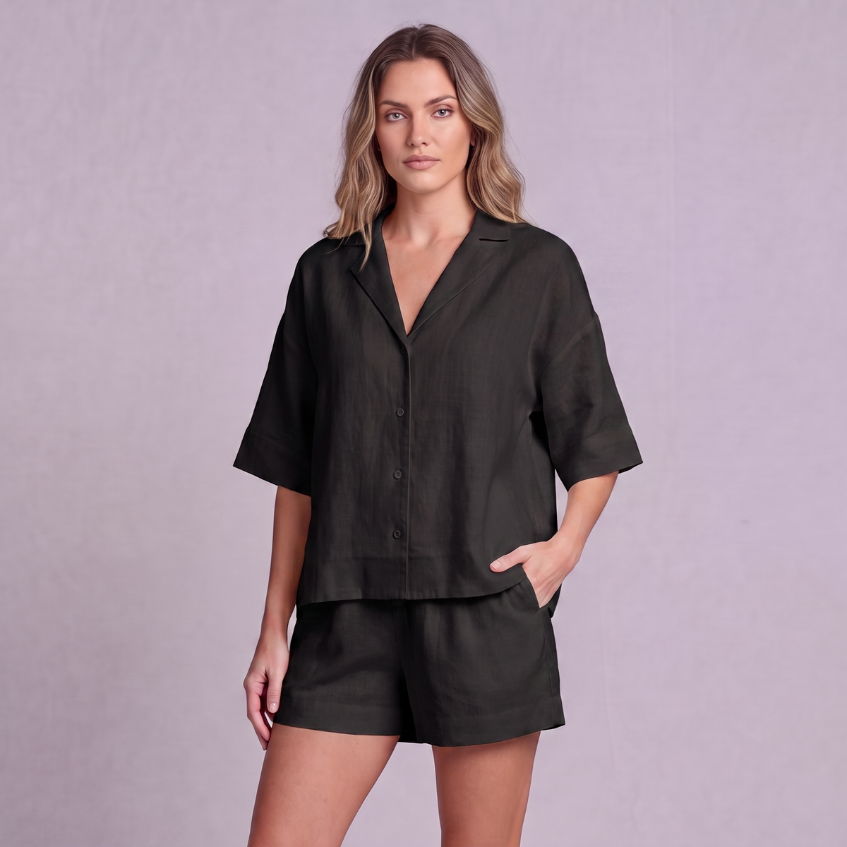 Linen Resort Co-ord Set in Black - OEKO-TEX certified pure linen