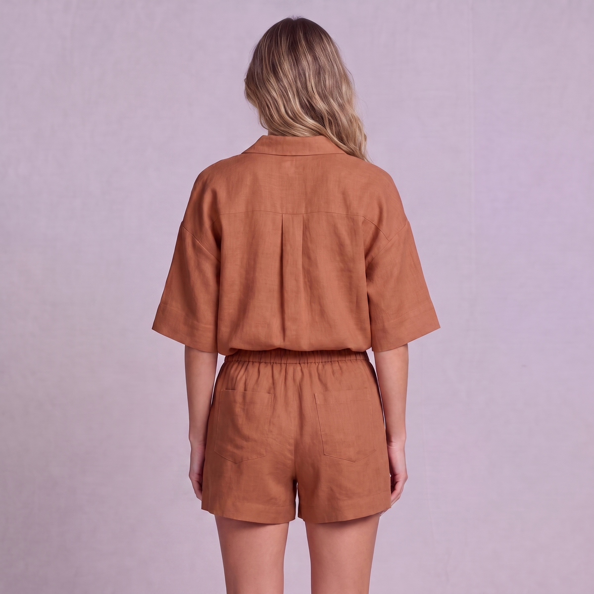 Linen Resort Co-ord Set in Terracotta - OEKO-TEX certified pure linen, back view