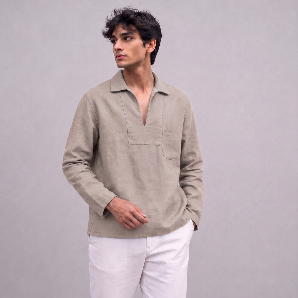 Linen Pullover Shirt in Natural - OEKO-TEX certified pure linen