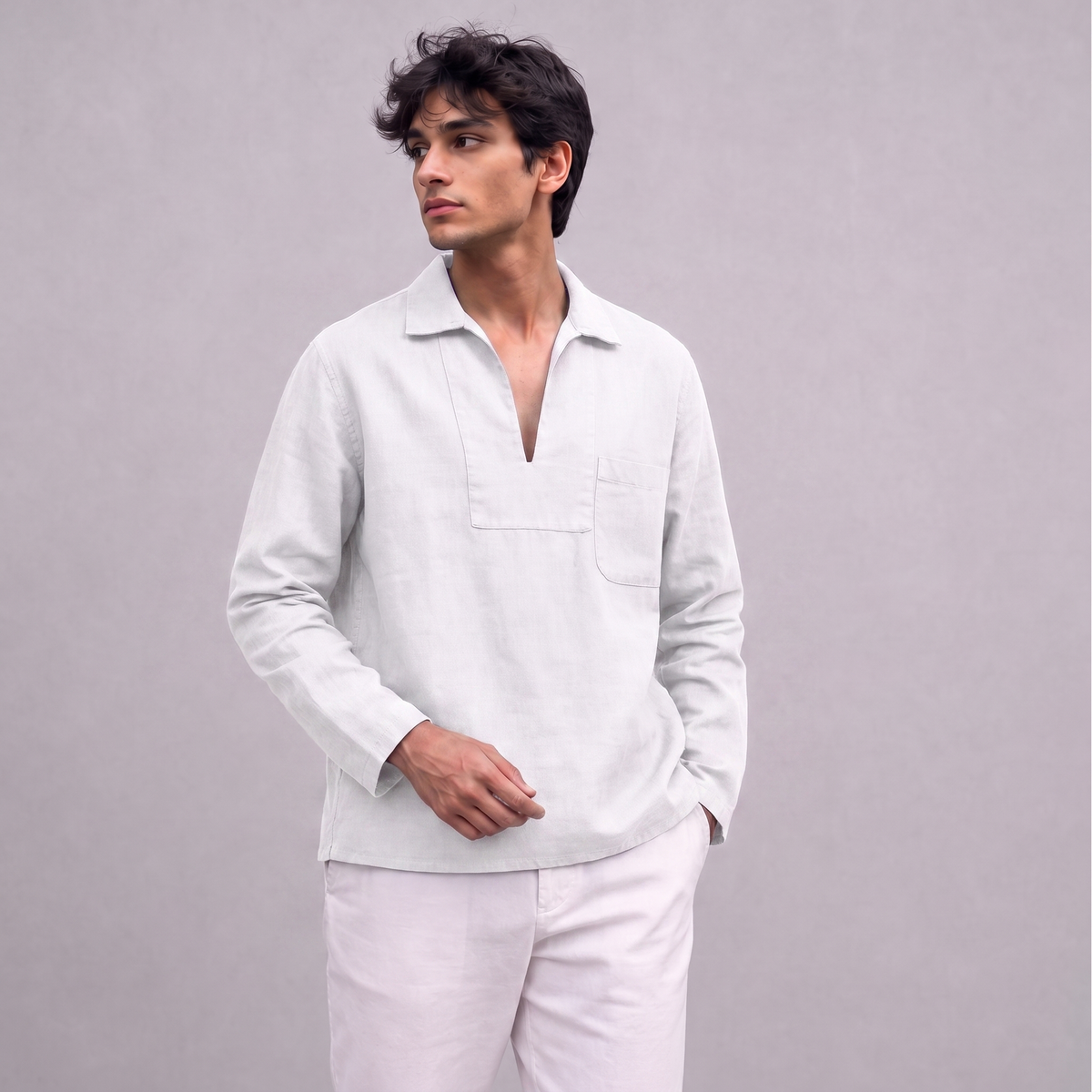 Linen Pullover Shirt in White - OEKO-TEX certified pure linen
