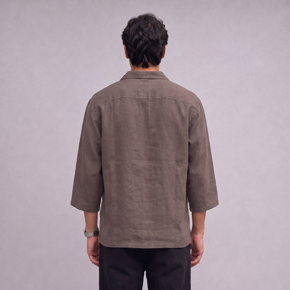 Linen Pullover Shirt in three quarter sleeve in Burntwood - OEKO-TEX certified pure linen, back view