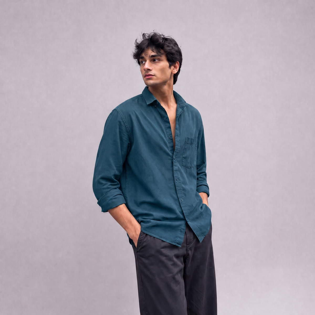 Linen Classic Shirt in Blue Teal - OEKO-TEX certified pure linen