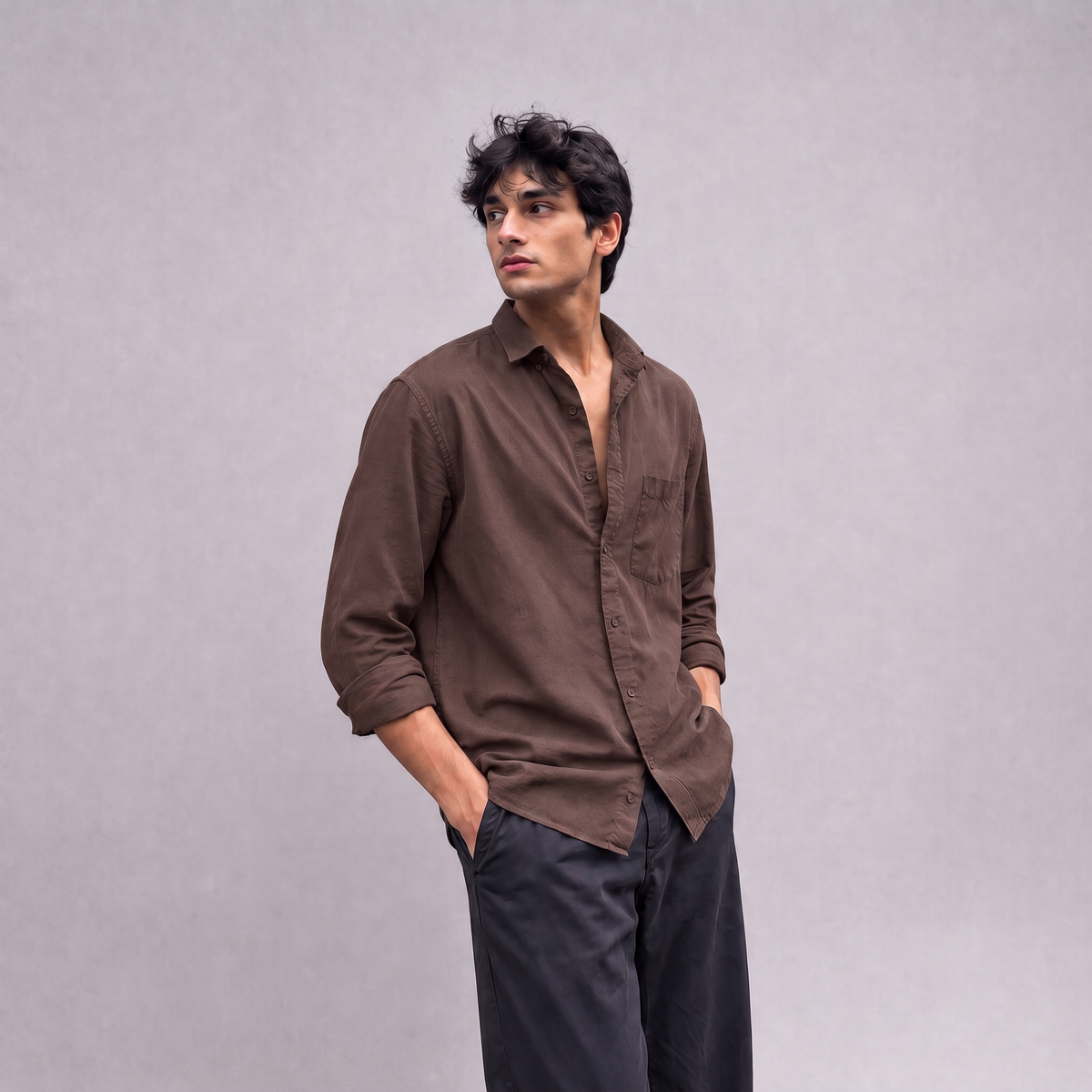 Linen Classic Shirt in Chocolate Brown - OEKO-TEX certified pure linen