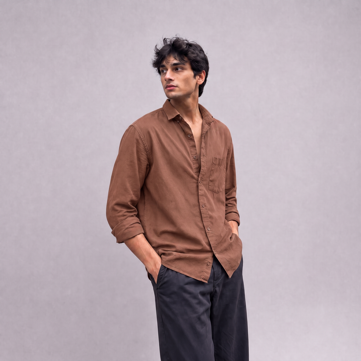 Linen Classic Shirt in Terracotta - OEKO-TEX certified pure linen