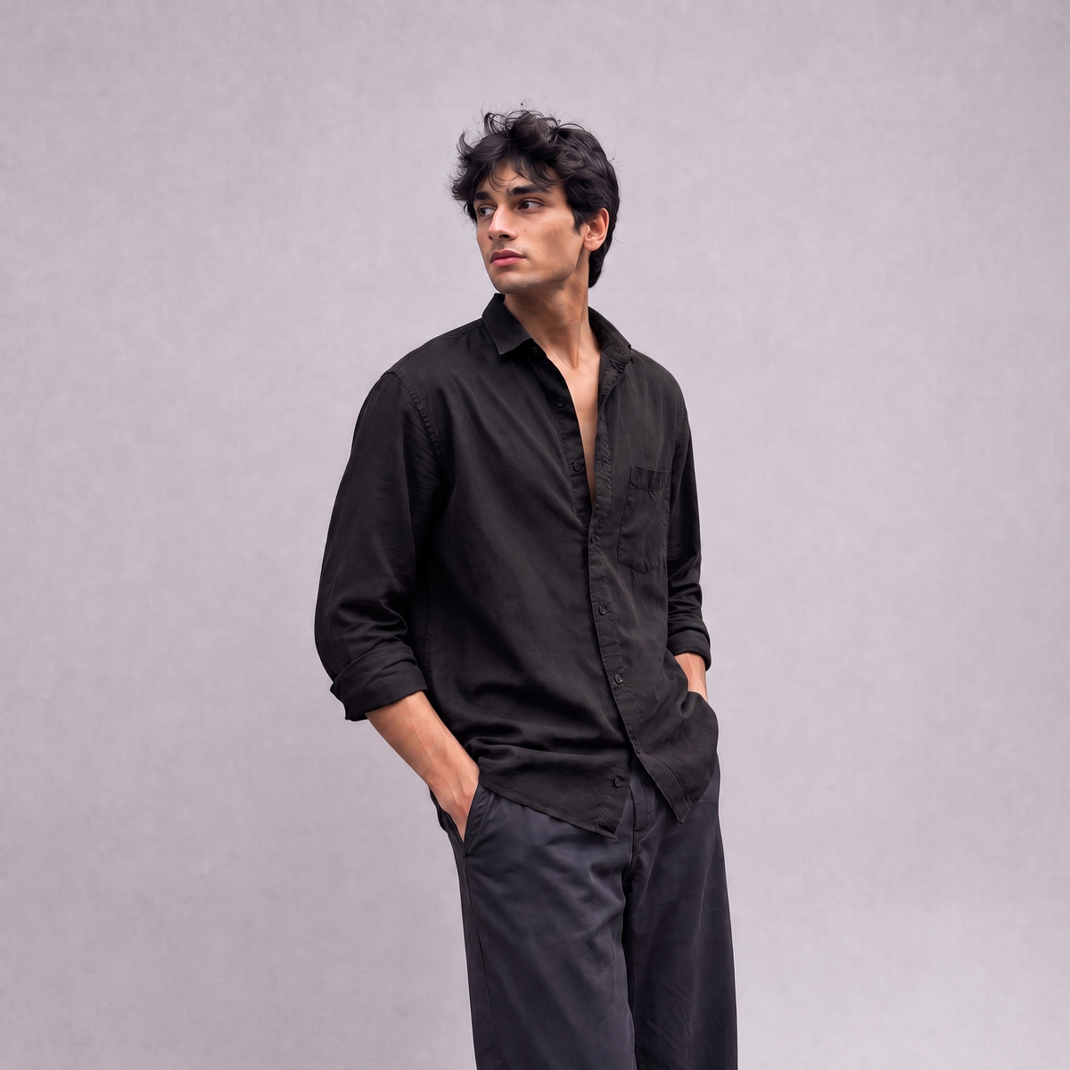 Linen Classic Shirt in Black - OEKO-TEX certified pure linen