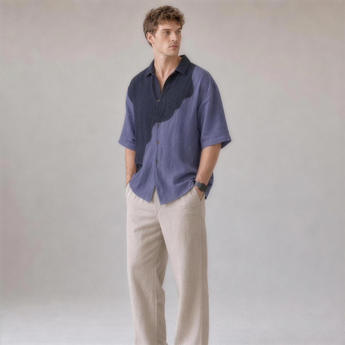 Linen Colorblock Shirt in Meridian, Ratń Swamini