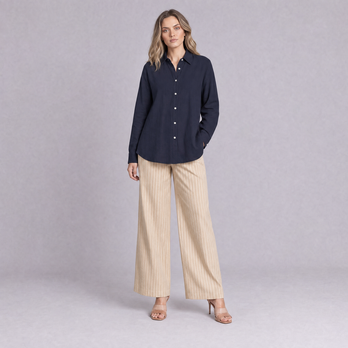 Linen Classic Shirt in Navy Blue, Ratń Swamini