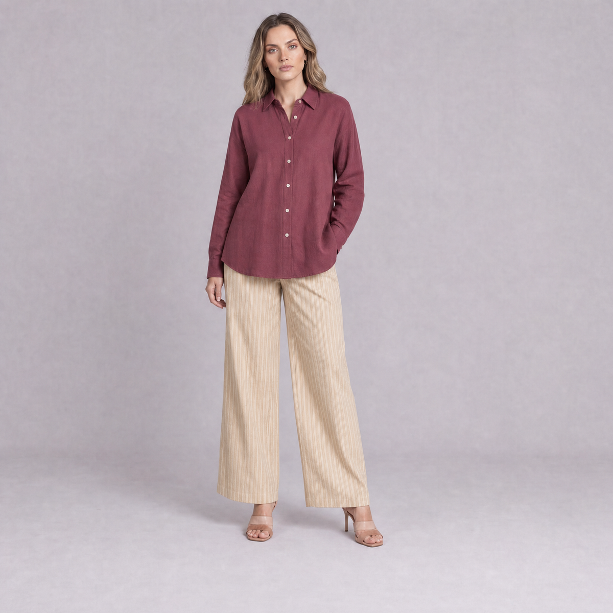 Linen Classic Shirt in Garnet, Ratń Swamini