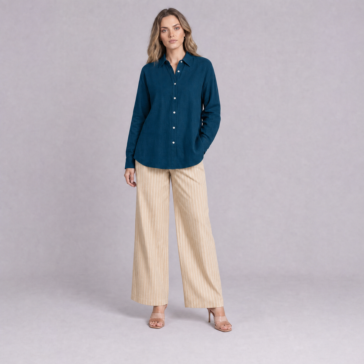Linen Classic Shirt in Blue Teal, Ratń Swamini