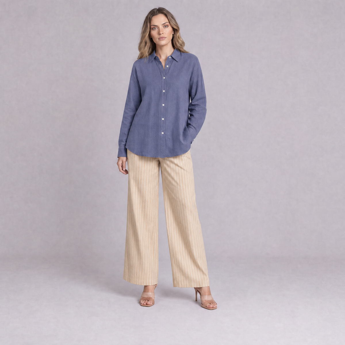 Linen Classic Shirt in Slate Periwinkle Blue, Ratń Swamini