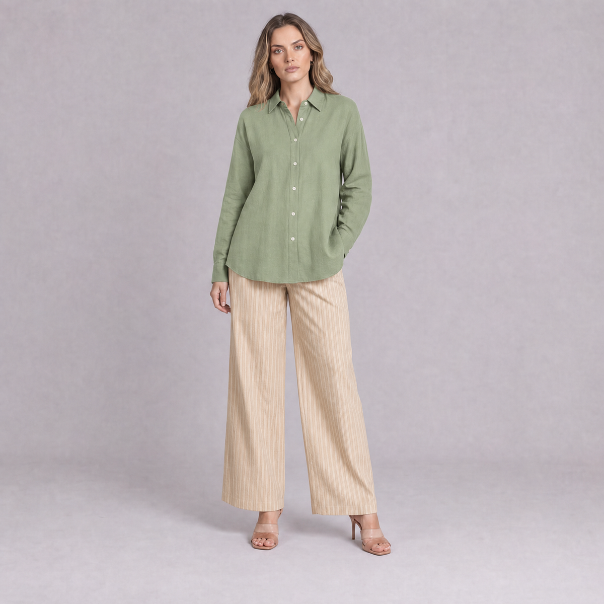 Linen Classic Shirt in Sage Green, Ratń Swamini